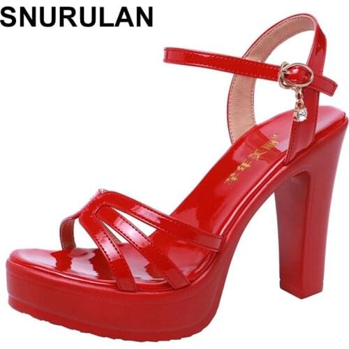 SNURULANBlock Heel Platform Sandals Women Shoes Summer 2021 Wedding Shoes High Heels Sandals Ladies Patent Leather Model Party S