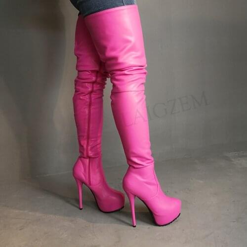 SEIIHEM Women Thigh High Platform Boots Stiletto Heels Shoes Woman Faux Leather Over Knee Ladies Zapatos Botas Size 43 44 47 52