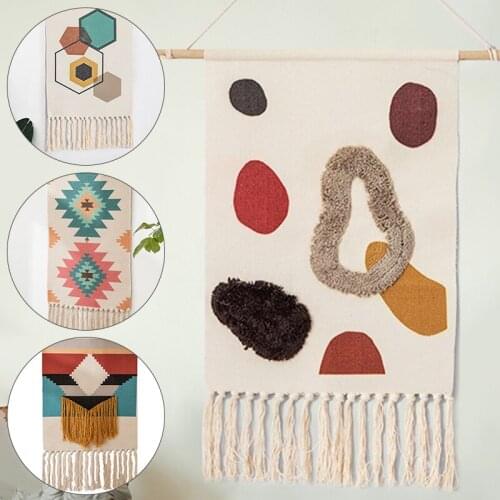 Nordic Tapestry Decorative Hanging Cloth Tassel Hand-Woven Cotton Hanging Paintings Bedroom Living Room Background Wall Covering