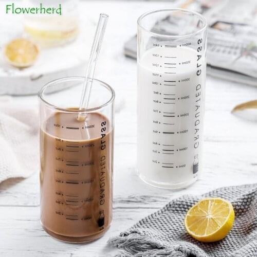 High Borosilicate Glass Cup Drinkware Water Cup Graduated Milk Cup Creative Water Cup Home Thickened Juice Cup Drinking Glasses