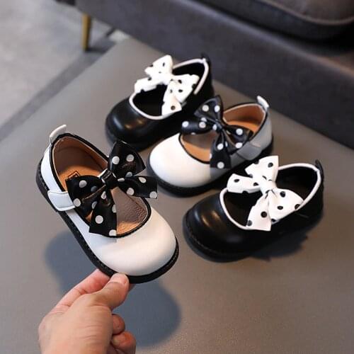 Autumn Girls Leather Shoes Soft Bottom Non-slip Children Birthday Party Wave Point Bow-knot Princess Shoes Kids Casual Shoes
