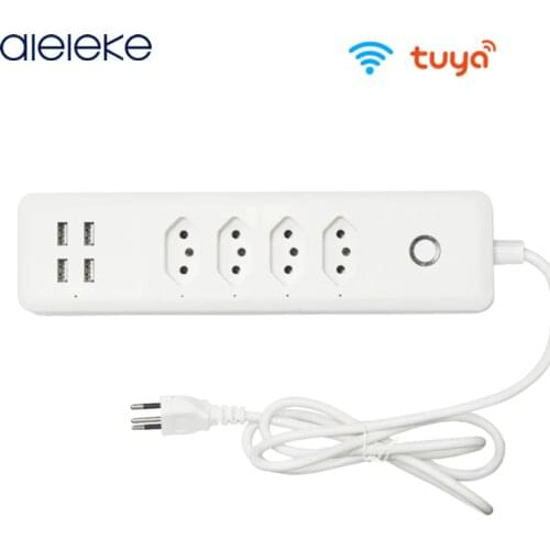 Brazil WiFi Smart Power Strip 4 Outlets Socket 4 USB Tuya Plug Ports 1.4m Extension Cord Voice Works with Alexa Google Home