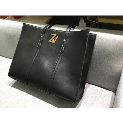 Women' Black Leather Bag Letter Wings Decoration Large Capacity Ladies One-Shoulder Tote Bag Simple 2021 New Fashion Handbags