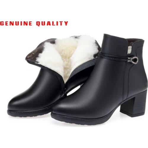 Snow Boots Warm Wool Women Genuine Leather Fur Warm Fashion Zipper Shoes Ankle Plush Boots Platform for Women Winter Boots