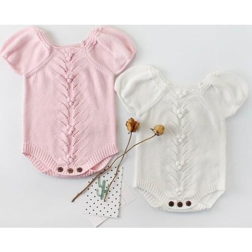 0-2Yrs Baby Girls Rompers Baby Clothes Bodysuit Short Sleeve Knit Puff Sleeve Rompers Spring Autumn Infant Girls Rompers