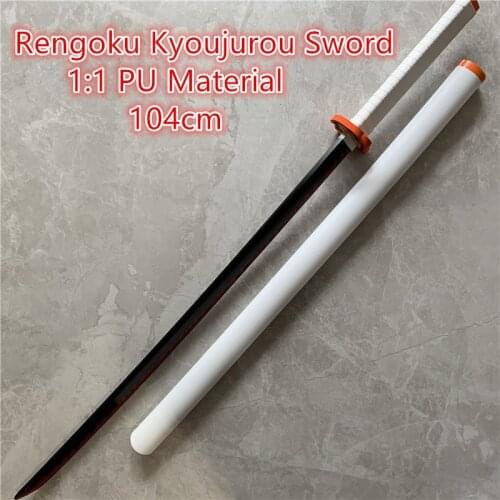1:1 Demon Slayer Sword Weapon Cosplay Kimetsu no Yaiba Rengoku Kyoujurou White Fire Sowrd Ninja Knife Prop Model Toy 104cm