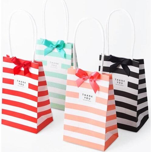 10pcs Stripe DIY Paper Tote Bag Package Bags for Birthday Thanksgiving Day Souvenir Gift Wrapping Paper Bag Party Supplies