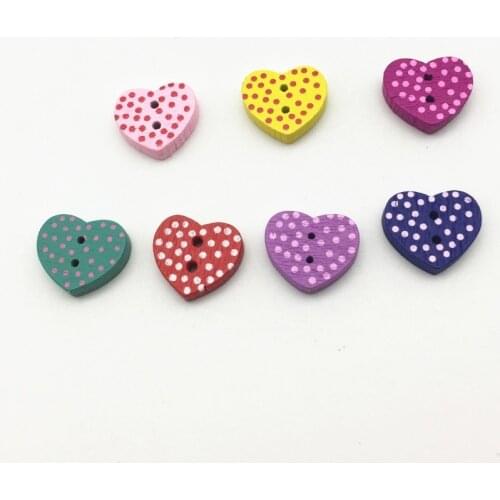 100pcs 15x13mm Wood Heart 2 Holes Buttons Spotted Dots Sewing Accessories Button Embellishments DIY Crafts 7 Colors