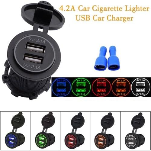 5 colors LED 5V 4.2A Car Cigarette Lighter USB Car Charger Adapter High Quality Dual USB Car Cigarette Lighter Power Socket dfdf