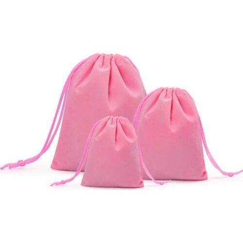 50pcs/lot Pink 3 size pull rope velvet bag, jewelry ring bracelet gift pouchs