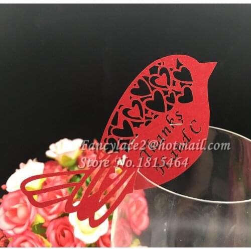 50pcs Love Birds Glass Cards Laser Cutting Place Name Cards Men Party Table Invitation Cards Wedding Event Decoration Supplies