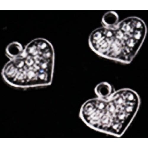 8pcs Silver Color Handmade Rhinestone Charm Heart Alloy Pendant For Bracelet Necklace DIY Fashion Jewelry Handmade Findings