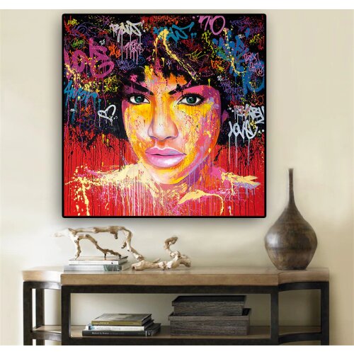 Abstract Black African American Afro Women Portrait Oil Painting on Canvas Posters and Prints Wall Art Picture for Living Room