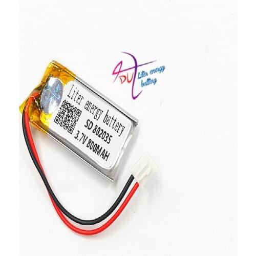 JST XH 2.54mm 802035 3.7V 800MAH Lithium Polymer LiPo Rechargeable Battery For Mp3 headphone PAD DVD bluetooth camera