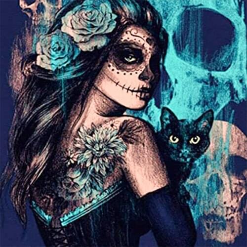 DIY 5D Diamond Painting Cross Stitch Kit Girl Cat Halloween Skull Full Drill Embroidery Mosaic Art Picture Rhinestones Gift