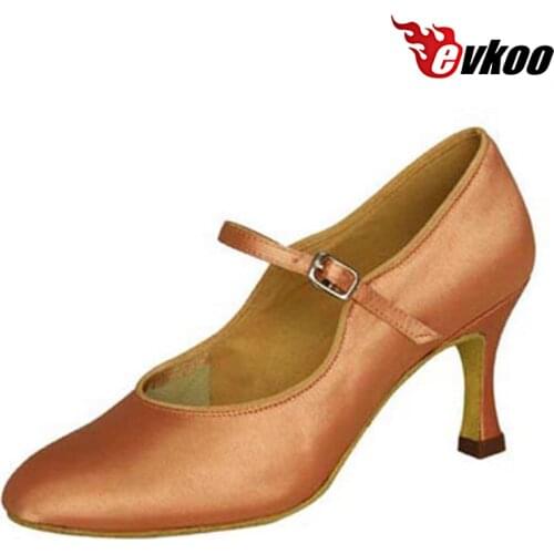 Evkoodance Ballroom Shoes 4 Different Colors Black White Tan Khaki Satin 7cm Heel Ballroom Dance Shoes For Ladies Evkoo-013