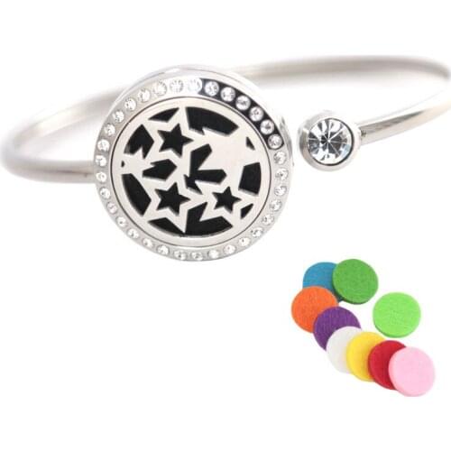 10Pcs Star Bracelet Bangle Aromatherapy 25mm Magnet Crystal Stainless steel essential oil diffuser locket bracelet