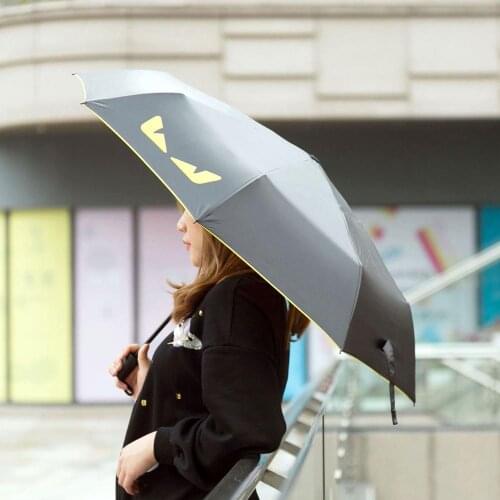 Black Folding Sunny And Rainy Umbrella Female Baby Kids UV Sun Protection Umbrella Large Carton Devil Portable Travel Umbrella