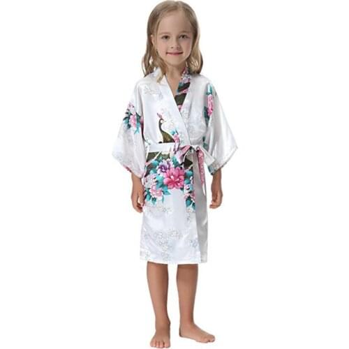 Kids Robe Satin Children summer Kimono Bath Robes Bridesmaid Flower Girl Dress Silk childrens bathrobe Nightgown Peacock robe