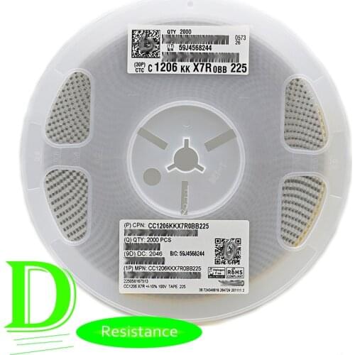 2000pcs SMD Ceramic capacitor 1206 2.2UF 225K 10% 100V CC1206KKX7R0BB225