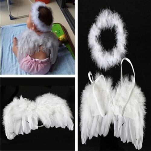 Lovely Baby Kids White Feather Angel Wings with Headband Headwear for Birthday Party Decoration Hot Sale 1 Set
