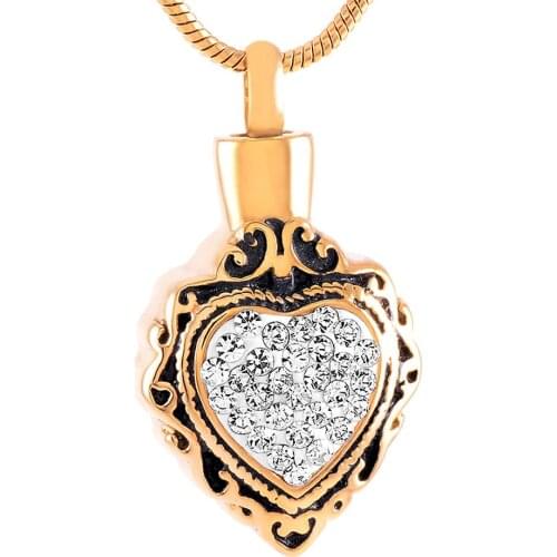 MJD9445 Crystal Heart URN Pendant Cremation Ashes Keepsake Memorial Jewelry with Fill kit for Love
