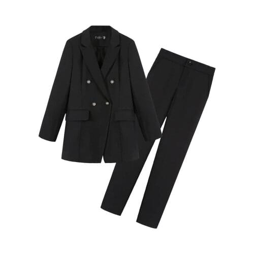 Fashion pants suit female work clothes New high quality black Loose Leisure busines Blazer + Elastic pant two-piece Set women
