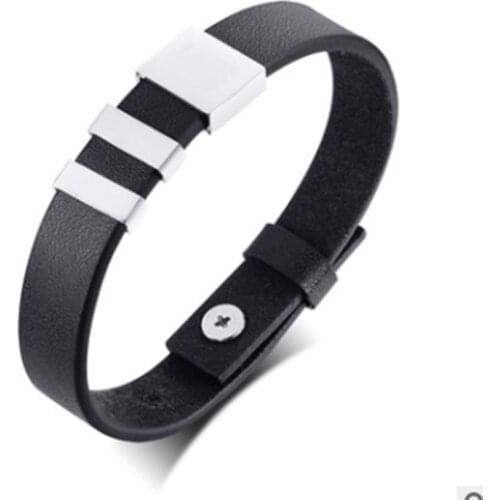 2021 Fashion Stainless Steel Leather Rope Blank Laser Retro Engraving Simple Style And Charm Bracelet Customized For Men