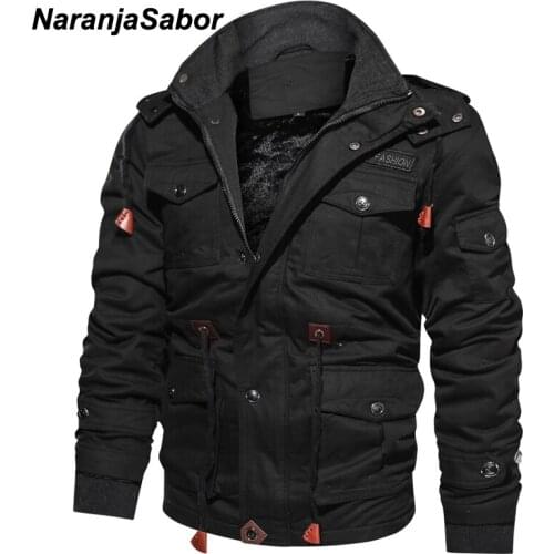 NaranjaSabor Mens Winter Fleece Jackets Warm Hooded Coat Thermal Thick Outerwear Male Military Jacket Mens Brand Clothing N510
