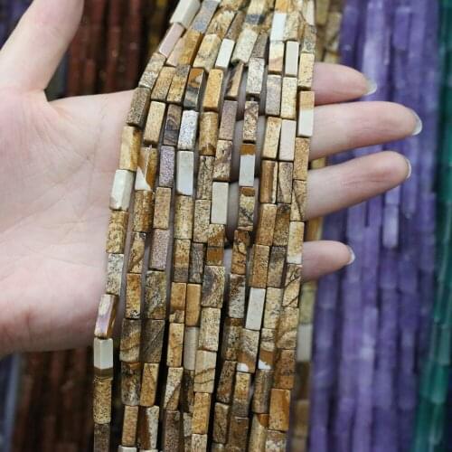 Natural Stone Rectangular Scattered bead agates picture stone string Beads for Jewelry Making DIY Necklace Bracelet 4x13mm