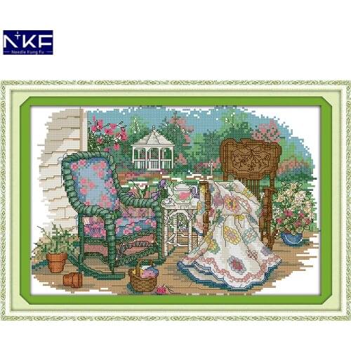 NKF The Grandmothers Cane Chair Stamped Cross Stitch DIY Kits Needlework Embroidery Set Chinese Cross Stitch for Home Decor