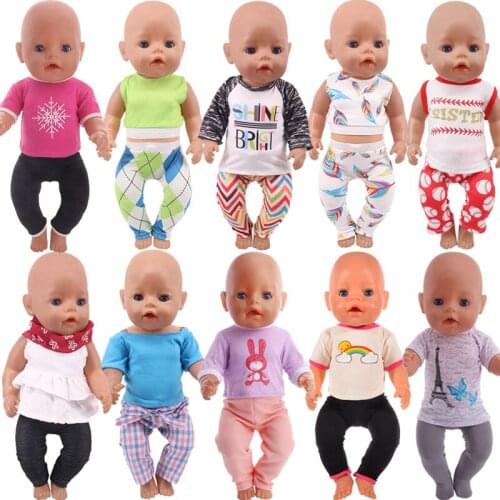 For 18 Inch American&43Cm Baby New Born Reborn Doll Clothes 2Pcs/Set Doll Suits Tops+Pants For Our Generation Russia DIY Girl`s