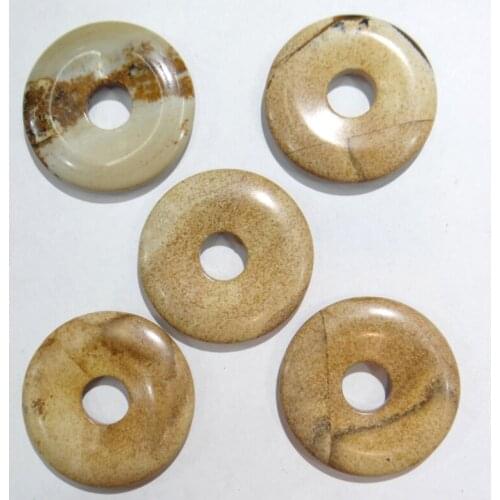 Wholesale 12pcs 30mm Natural stone picture jaspers Donuts Pendant Circle Round Peace Buckle For Jewelry making