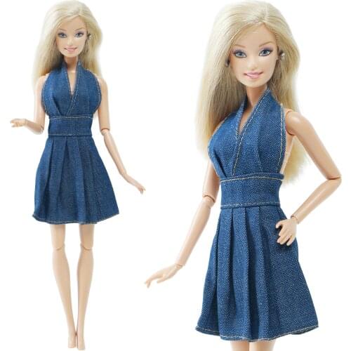 Handmade Doll Dress Denim Skirt Deep V Backless Outfit Mini Gown Daily Wear Clothes for Barbie Doll Accessories Kids Gify Toy