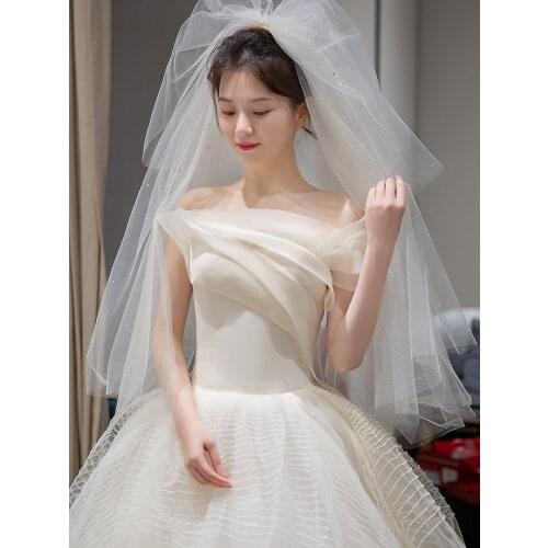 Simple Off The Shoulder Light Wedding Dress 2021 New Bridal Dress Ball Gown Tulle Wedding Dress