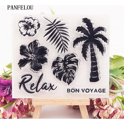 PANFELOU Coconut palm leaves Transparent Silicone Rubber Clear Stamps cartoon for Scrapbooking/DIY Easter wedding album