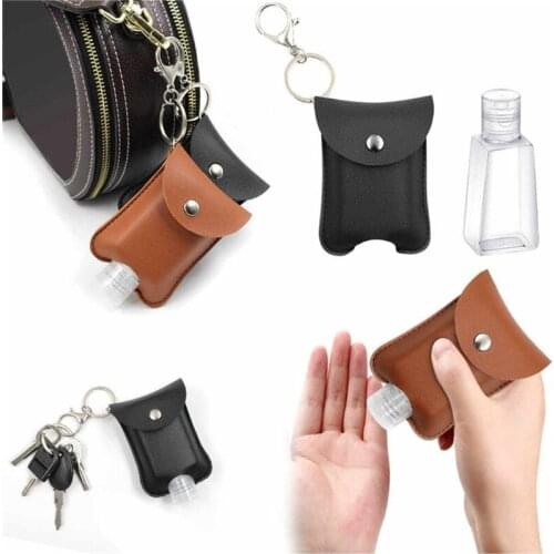 60ml Empty PU Leather Hand Sanitizer Keychain Holder Refillable Travel Carriers with Flip Cap Reusable Bottles for Lotion Liquid