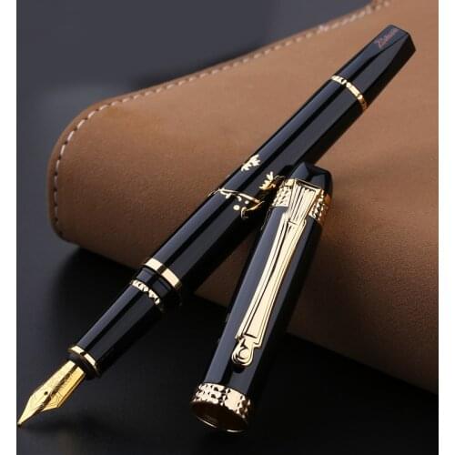 Luxury Pimio Fountain Pens Gold Trim Fine Nib 0.5mm Iridium Ink Pens Metal Black White Office Gift Pens with High-end Gift Box