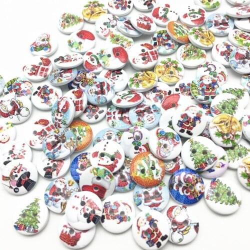 100pcs Mixed Christmas Wood Buttons White Base Round Sewing Accessories Snowman Santa Button Scrapbook Cardmaking Embellishments