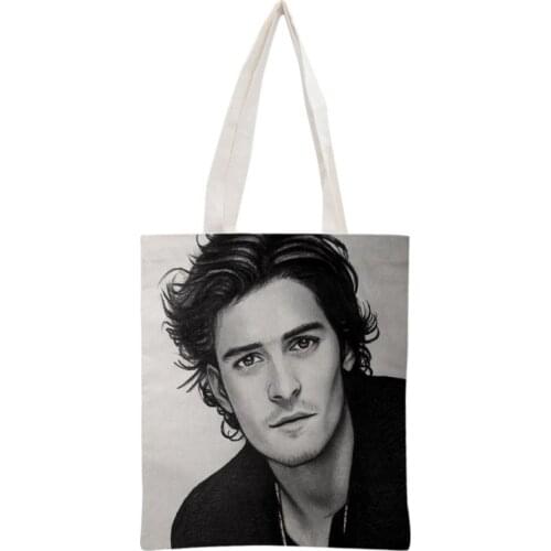 Custom Orlando Bloom Tote Bag Reusable Handbag Women Shoulder Foldable Canvas Shopping Bags Customize your image