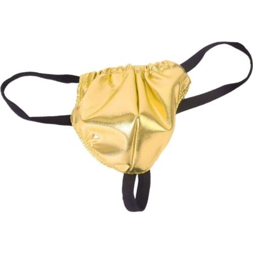 Sexy Mens Fashion Spandex Underwear Thong Bikini T-back -Golden