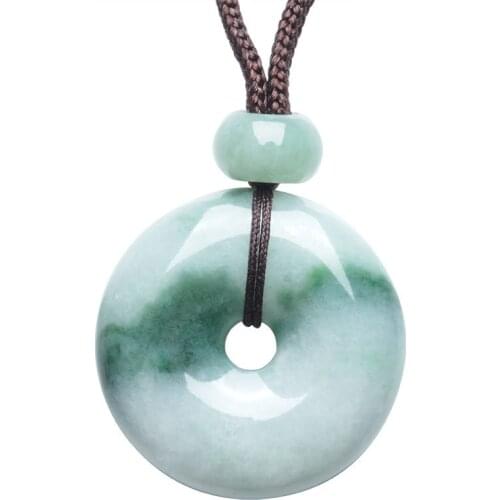 Certificate Womens Donuts Necklace Pedant Green Myanmar Emerald Jade Safety Button Pendant Gift for Females Fine Jewelry