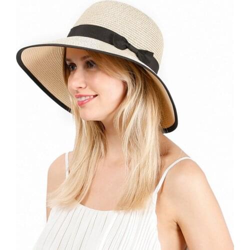 Simple Leisure Bow Hat Summer Sun Hats for Women Beach Straw Hat UV Protection Cap