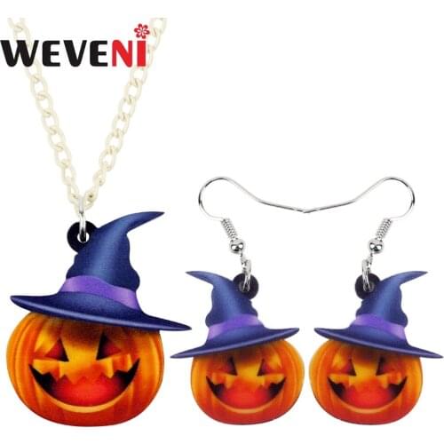 WEVENI Acrylic Halloween Happy Pumpkin Jewelry Sets Earrings Necklace Pendant For Women Girls Party Party Festival Wholesale