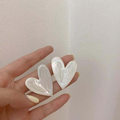 New White Color Big Heart Stud Earrings for Women Girl Love Drop Glaze Aesthetic Daily Life Minimalist Jewelry Piercing Ear