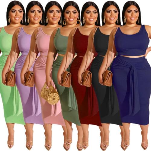 Skirt Set Plus Size 5xl 4XL 3xl 2 Piece Set Women Summer 2021 Black Pink Purple Sexy Women Outfits Top and Skirt Two Piece Sets