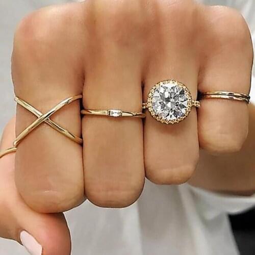 5 Pcs/Set Simple Geometric Cross Finger Ring Set for Women Gold Color Knuckle Ring Women Party Jewelry Gifts