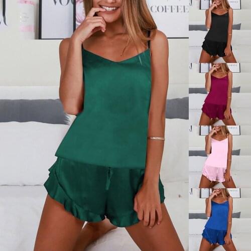 Women Sexy-lingerie Sleepwear Satin Silk Babydoll Lace Up Nightwear Pajamas Set Pijama Mujer Verano Summer Suit Костюмы Шортами