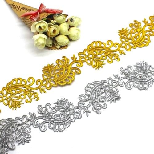 Gold Cosplay Costume Braid Embroidered Lace Vintage Applique Iron On Gold and Sliver Metallic Lace 6CM