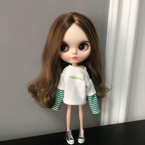 1PCS Blyth Doll Clothes, Stripe Letter Long Sleeve T-shirt for blyth,ob24,Azone, Barbies 1/6 doll Accessories Clothing